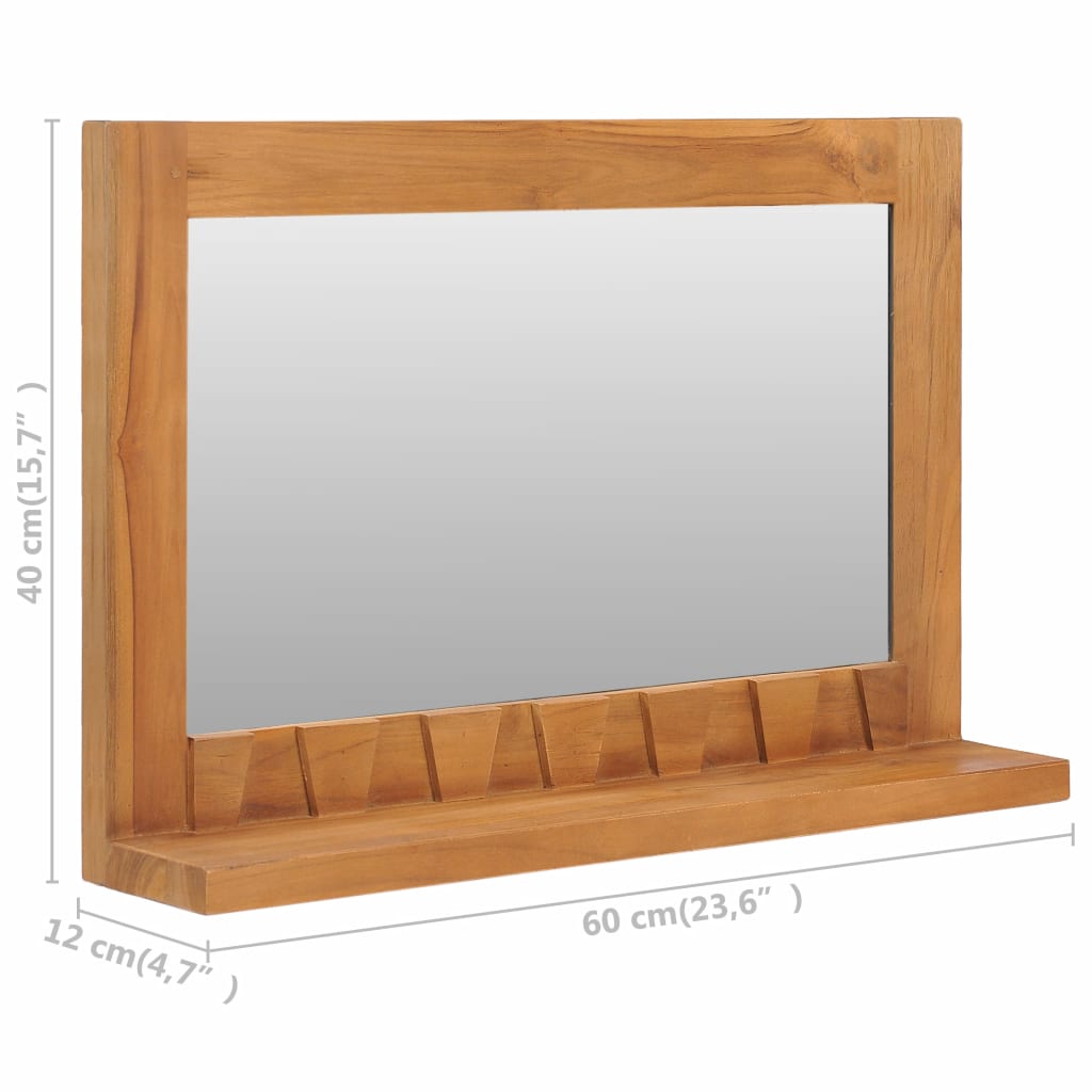 Sieninis veidrodis su lentyna, 60x12x40cm, tikmedžio masyvas