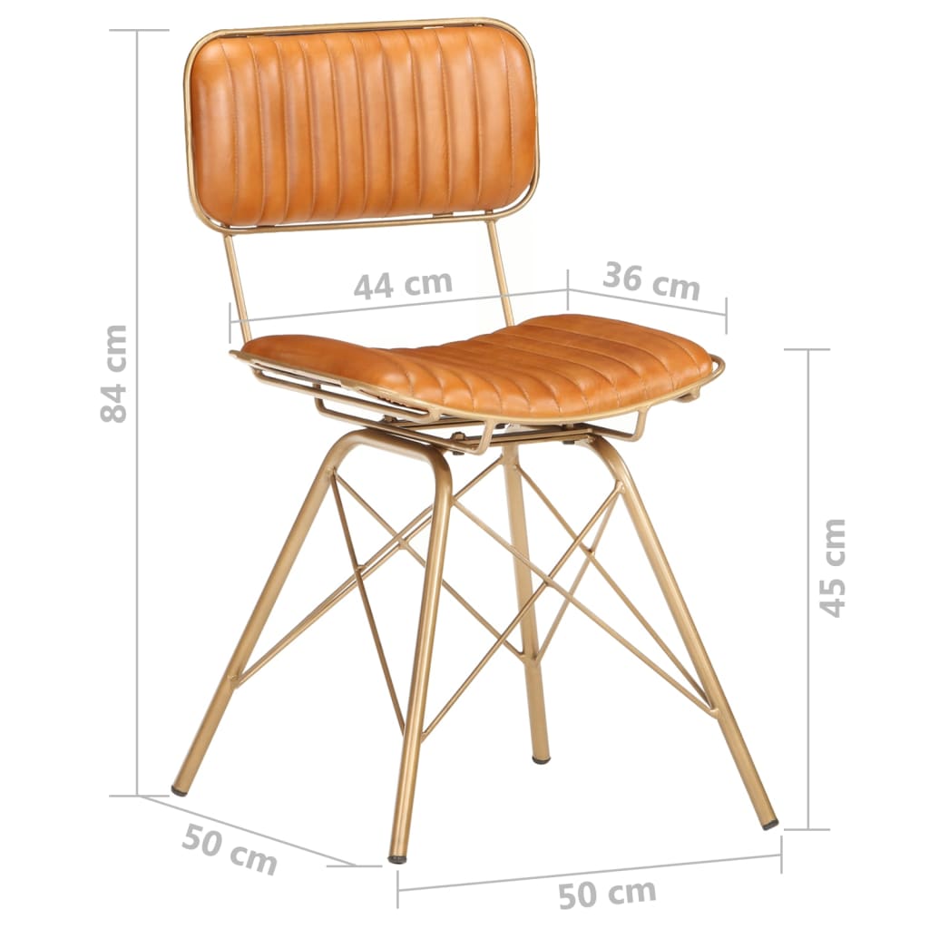 Valgomojo kėdės, 2vnt., žalvario ir rudos, tikra ožkos oda