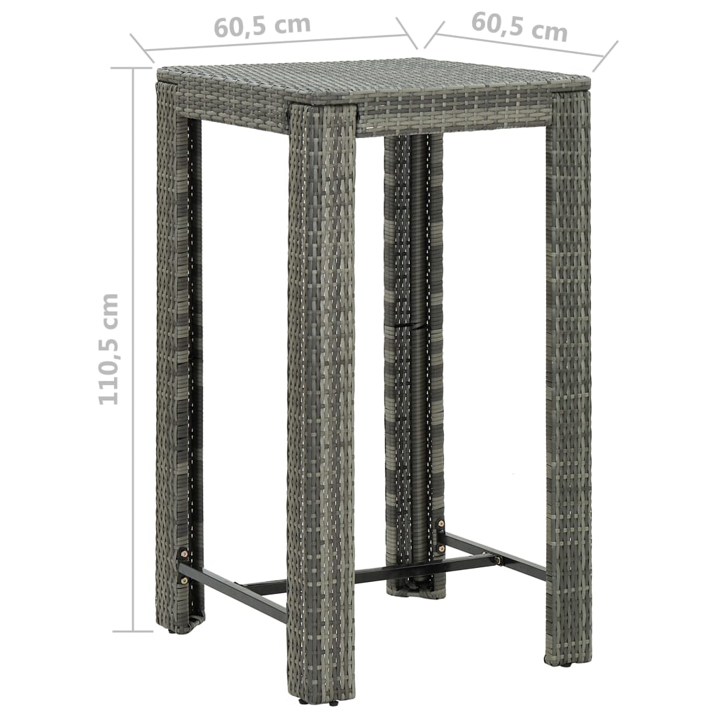 Sodo baro staliukas, pilkas, 60,5x60,5x110,5cm, poliratanas