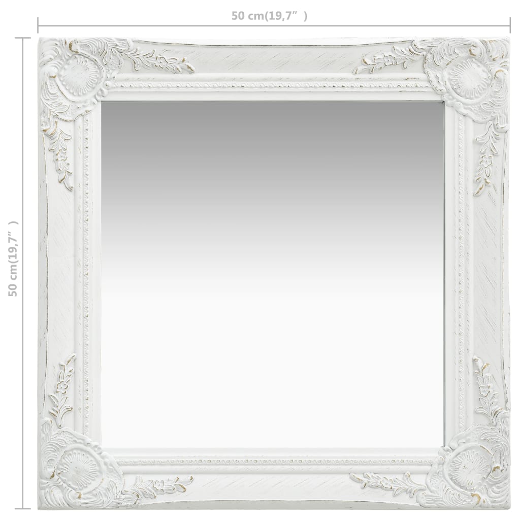 Sieninis veidrodis, baltas, 50x50cm, barokinis stilius