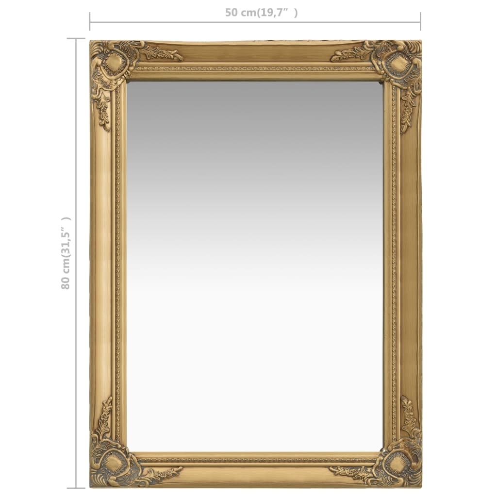 Sieninis veidrodis, aukso spalvos, 60x80cm, barokinis stilius