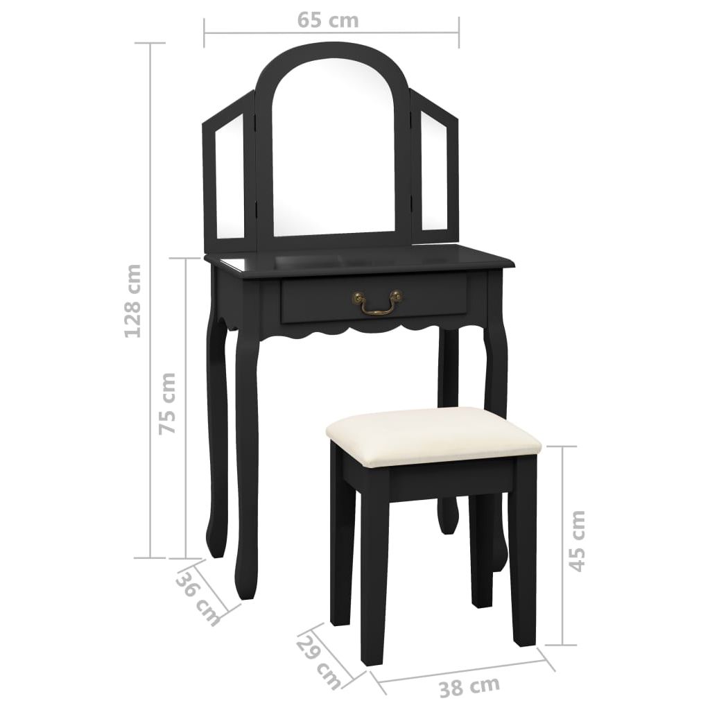 Kosmetinis staliukas, juodas, 65x36x128cm, paulovnija ir MDF
