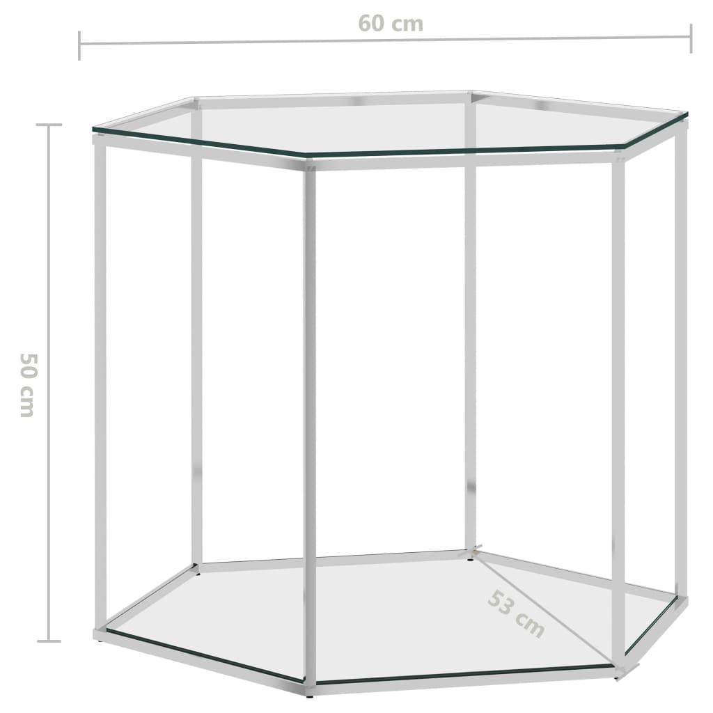 Kavos staliukas, sidabrinis, 60x53x50cm, plienas ir stiklas