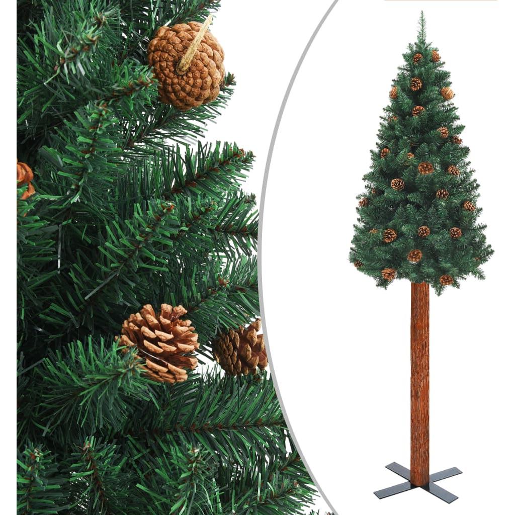 Kalėdų eglutė su kankorėžiais, žalia, 180cm, PVC ir mediena