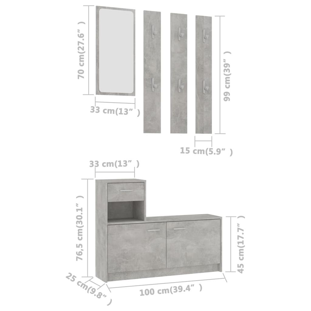 Koridoriaus komplektas, betono pilkas, 100x25x76,5cm, MDP