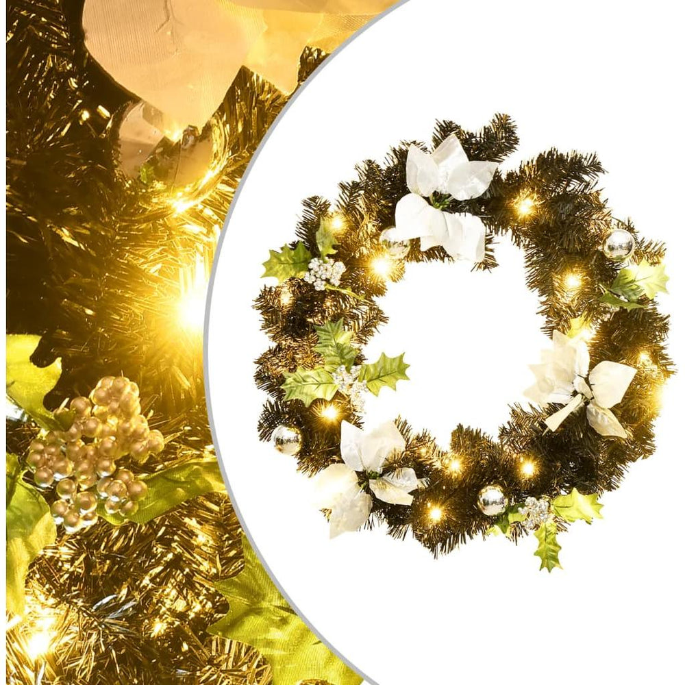 Kalėdinis vainikas su LED lemputėmis, juodos spalvos, 60cm, PVC