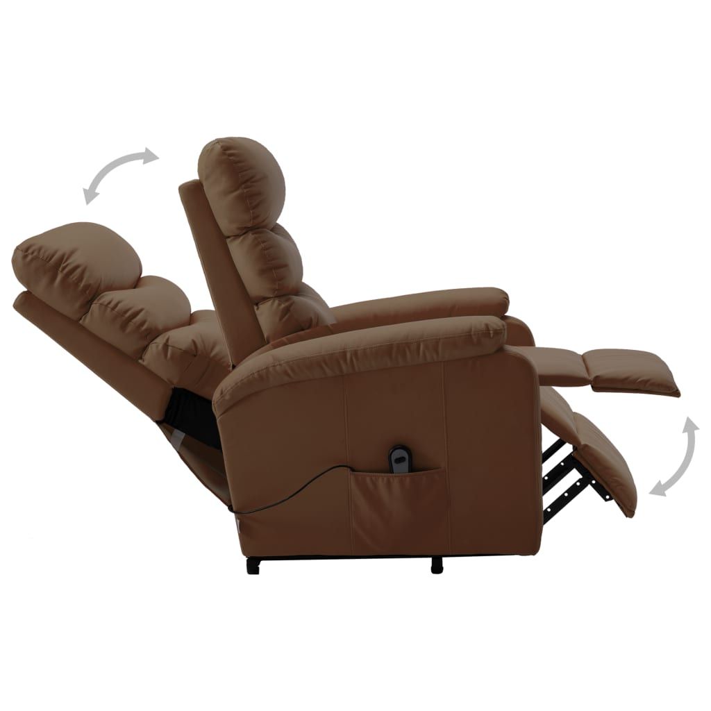 Atsistojantis atlošiamas krėslas, rudos spalvos, dirbtinė oda