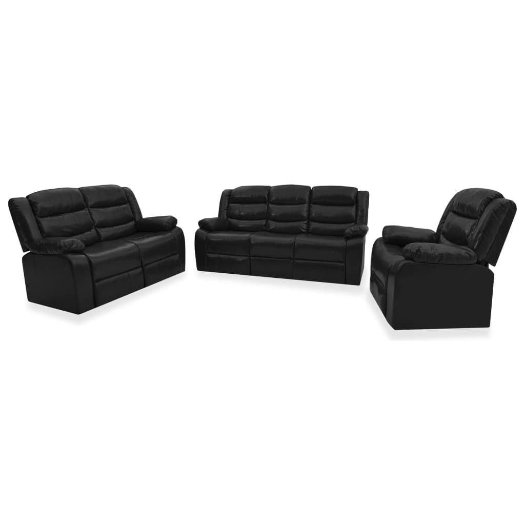 Atlošiamų sofų komplektas, 3 dalių, juodas, dirbtinė oda