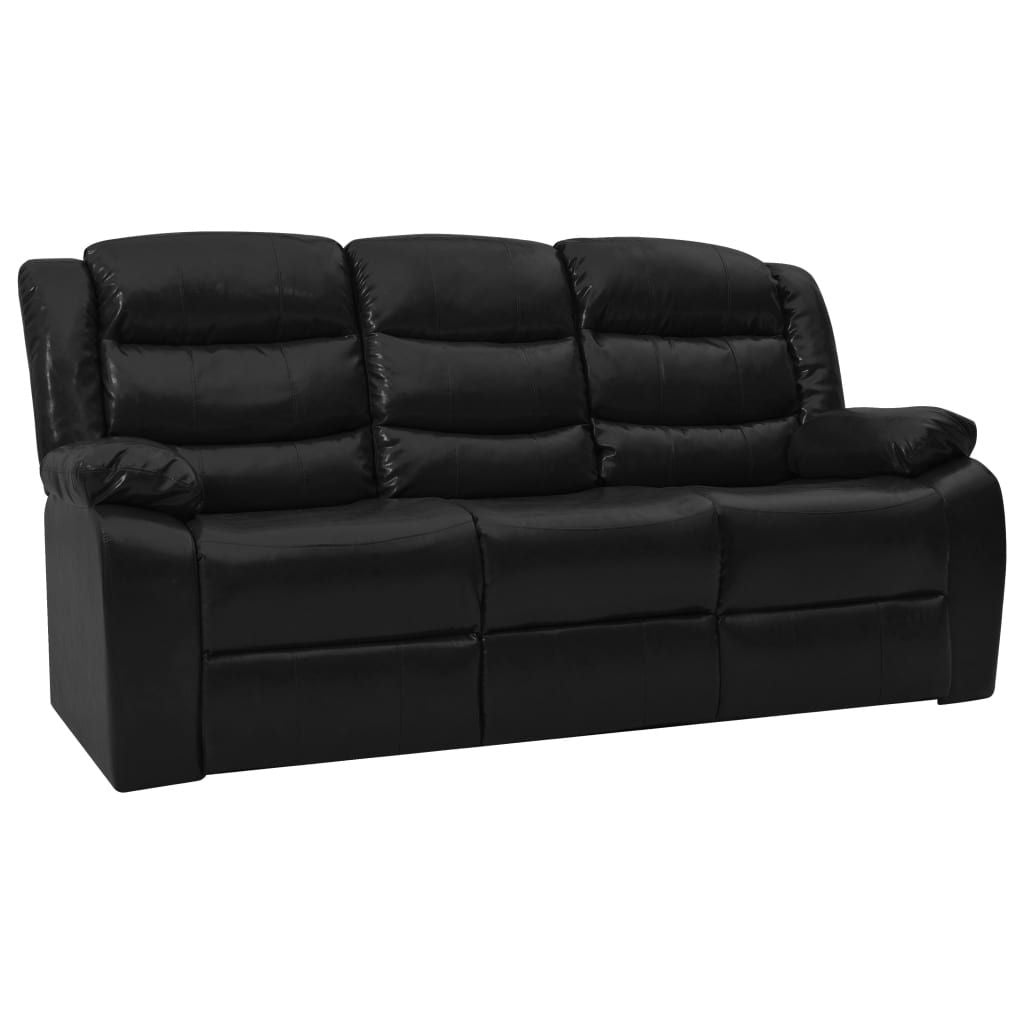 Atlošiamų sofų komplektas, 3 dalių, juodas, dirbtinė oda