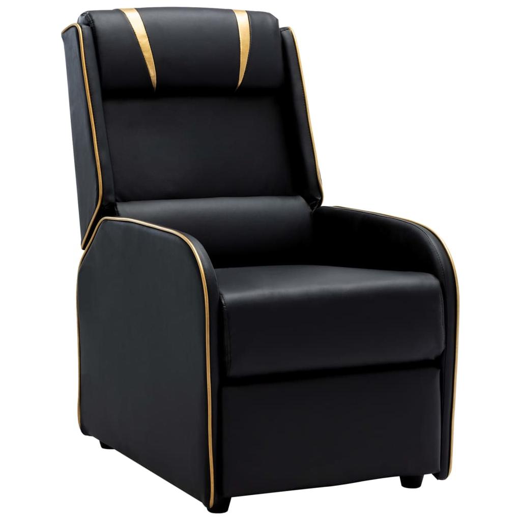 Atlošiamas krėslas, juodos ir auksinės spalvos, dirbtinė oda