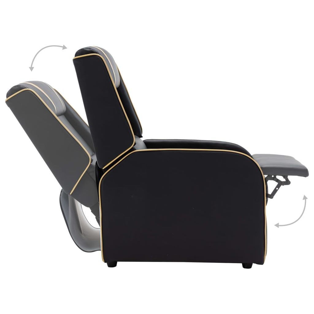 Atlošiamas krėslas, juodos ir auksinės spalvos, dirbtinė oda
