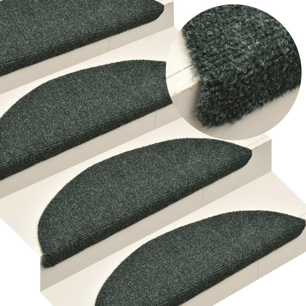 Lipnūs laiptų kilimėliai, 15vnt., žalios spalvos, 65x21x4cm