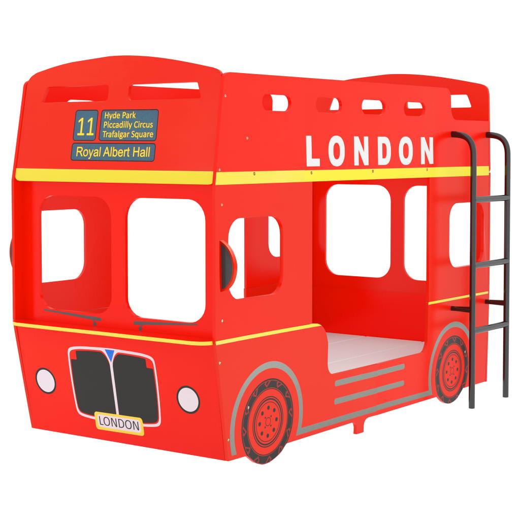 Dviaukštė lova, raudona, 90x200cm, MDF, Londono autobusas