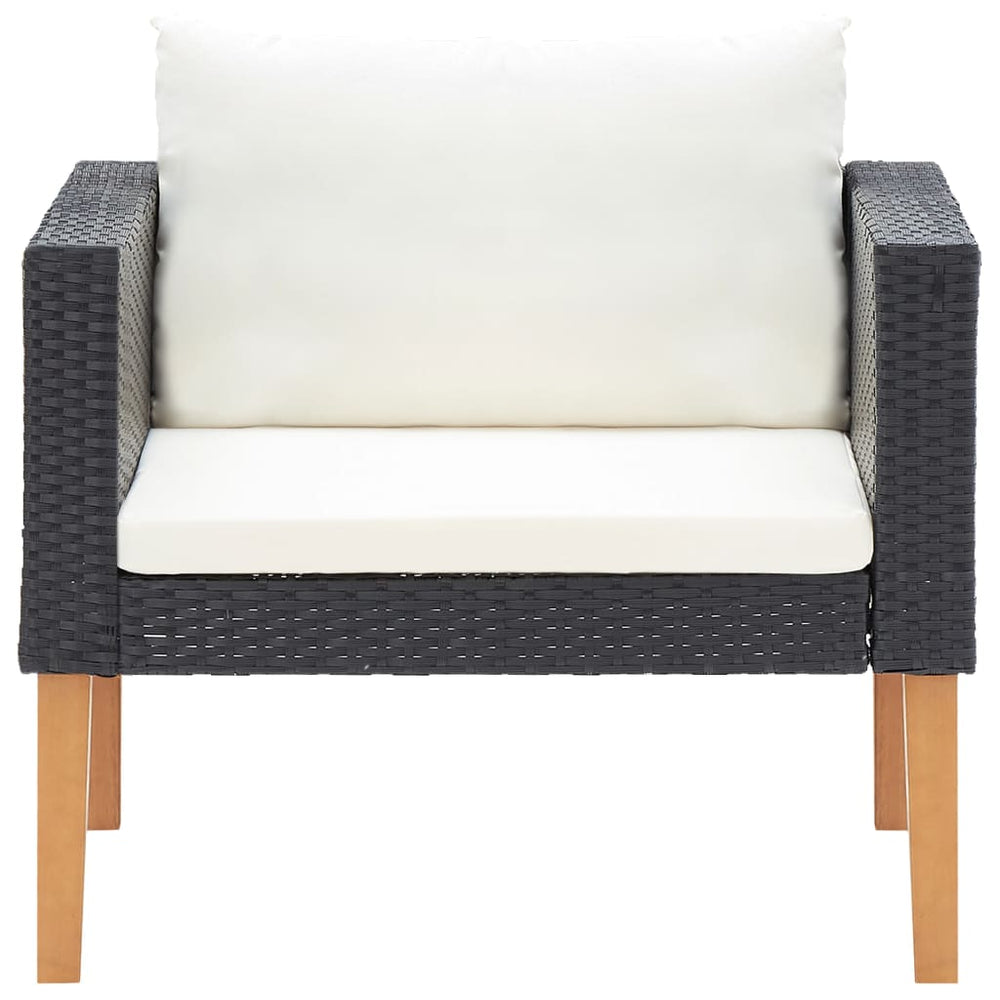 Vienvietė sodo sofa su pagalvėlėmis, juoda, poliratanas