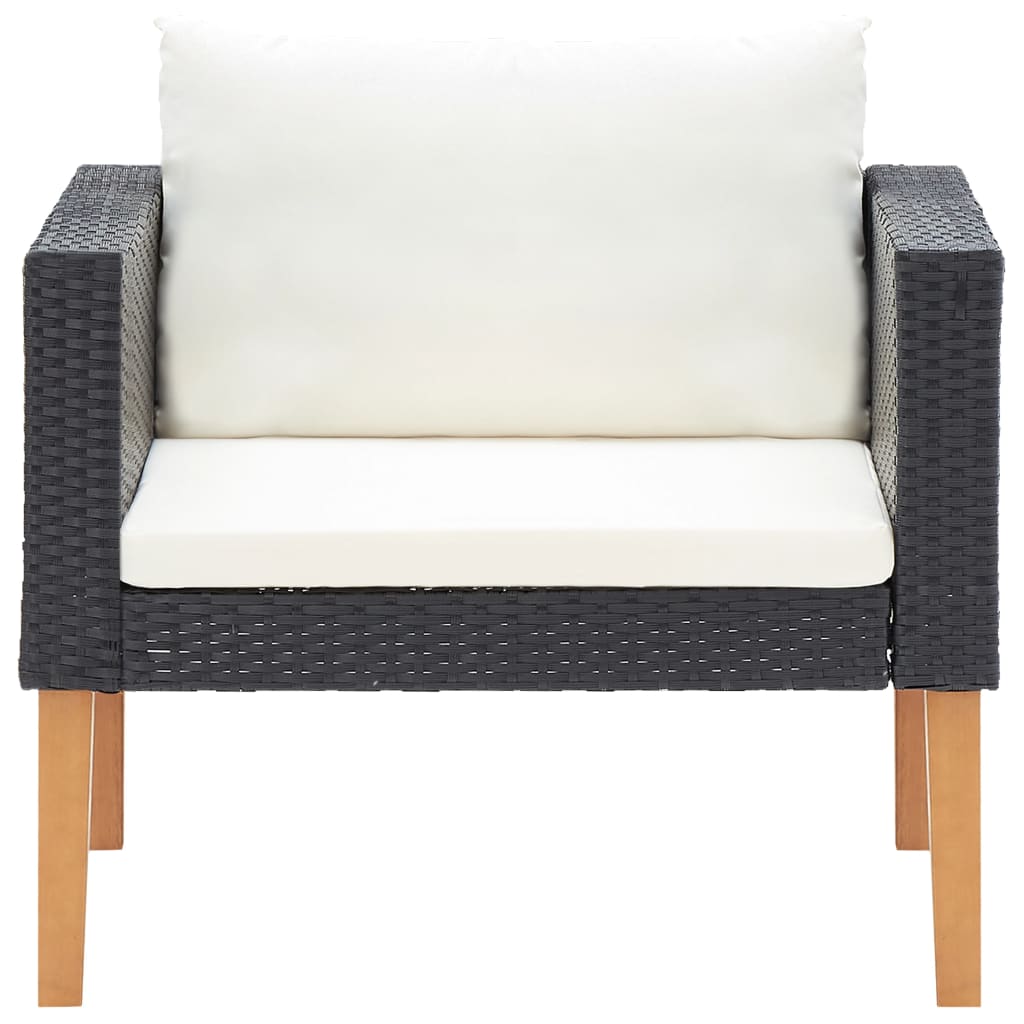 Vienvietė sodo sofa su pagalvėlėmis, juoda, poliratanas