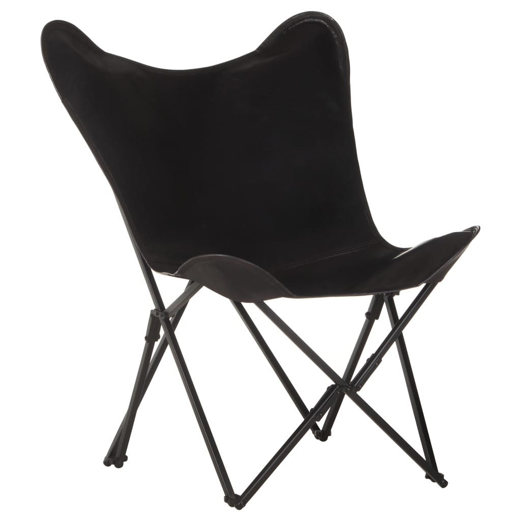 Sulankstoma išskleidžiama kėdė, juodos spalvos, tikra oda