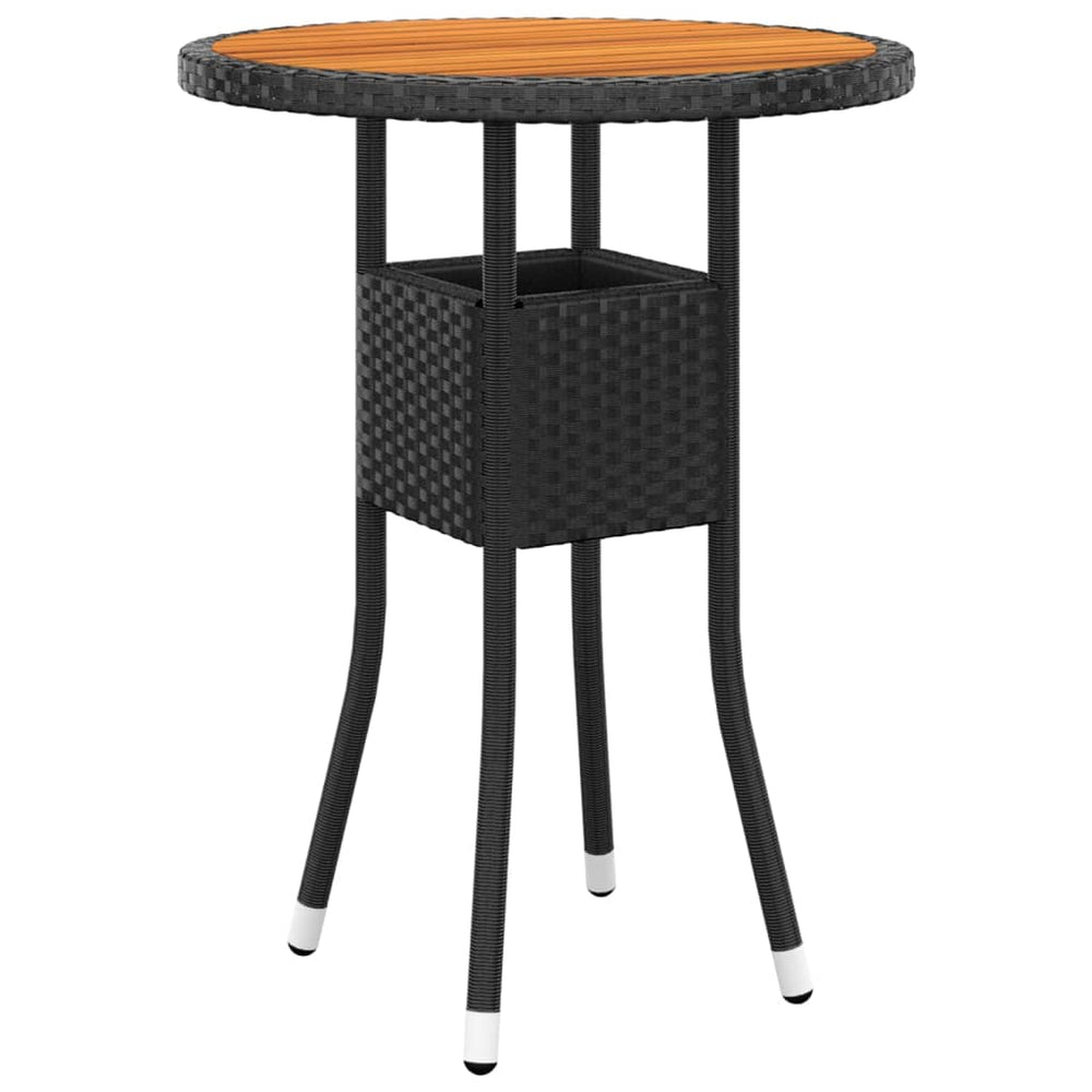 Sodo stalas, juodas, 60x75cm, akacijos mediena ir poliratanas