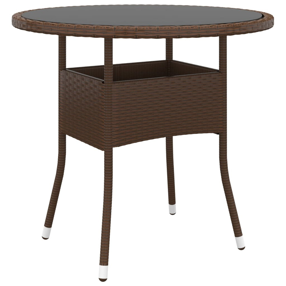 Sodo stalas, rudas, 80x75cm, grūdintas stiklas/poliratanas