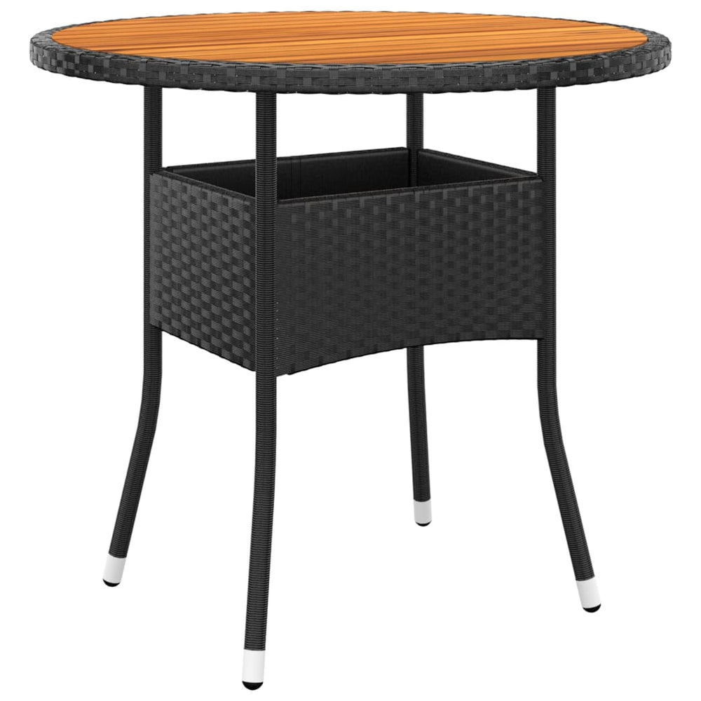 Sodo stalas, juodas, 80x75cm, akacijos mediena ir poliratanas