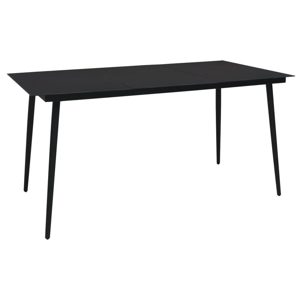 Sodo valgomojo stalas, juodas, 150x80x74cm, plienas ir stiklas