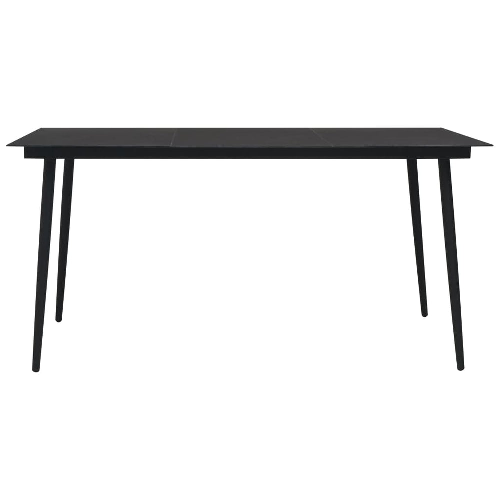 Sodo valgomojo stalas, juodas, 150x80x74cm, plienas ir stiklas