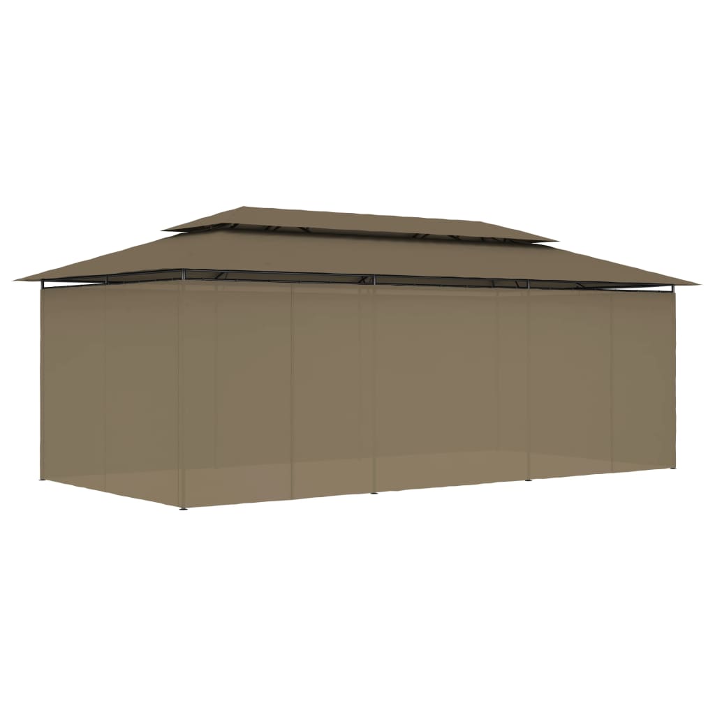 Pavėsinė su užuolaidomis, taupe, 600x298x270cm, 180g/m²