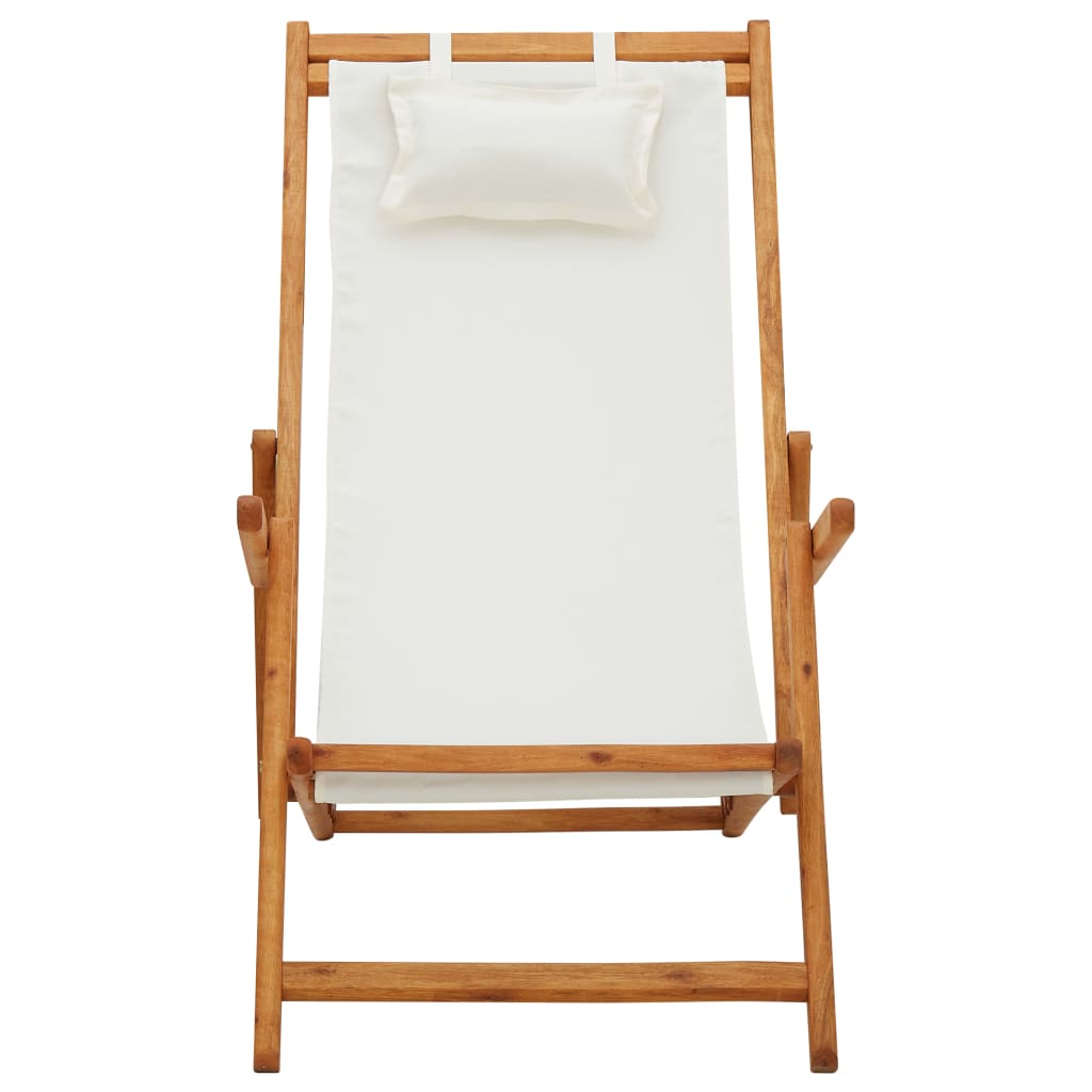 Sulankstoma paplūdimio kėdė, kreminė, eukaliptas ir audinys