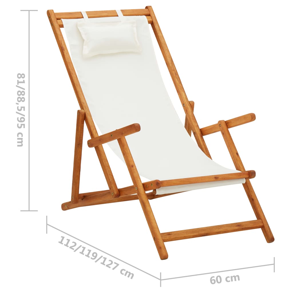 Sulankstoma paplūdimio kėdė, kreminė, eukaliptas ir audinys