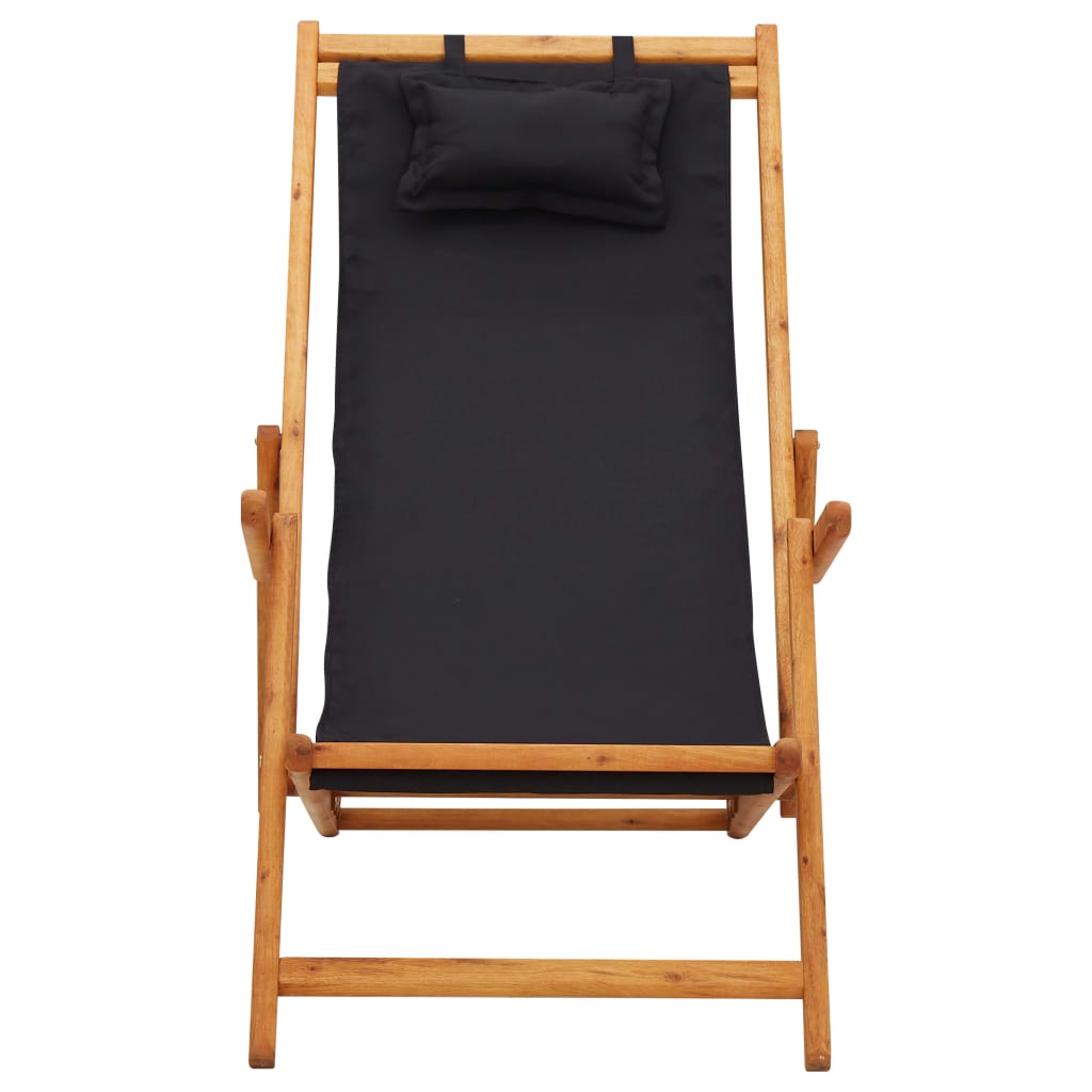 Sulankstoma paplūdimio kėdė, juoda, eukaliptas ir audinys
