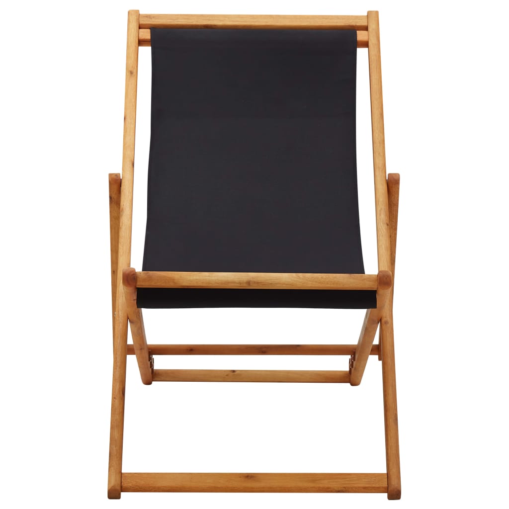 Sulankstoma paplūdimio kėdė, juoda, eukaliptas ir audinys