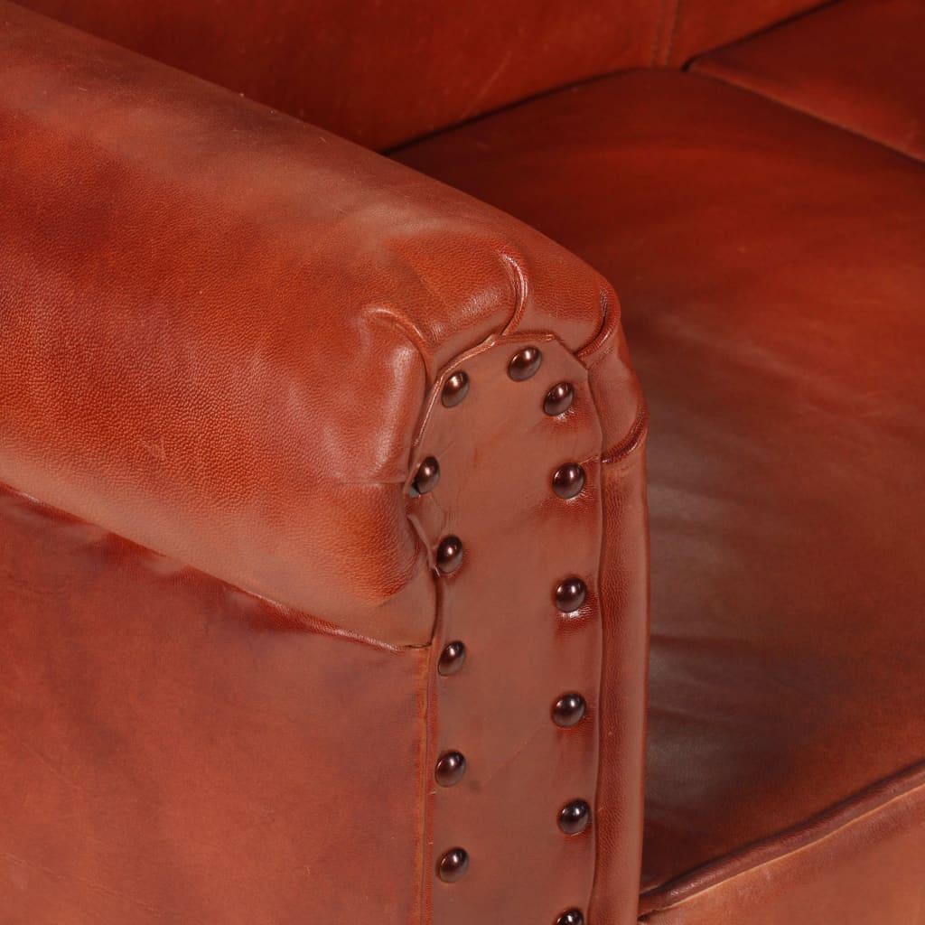 Dvivietė sofa, tamsiai rudos spalvos, tikra oda