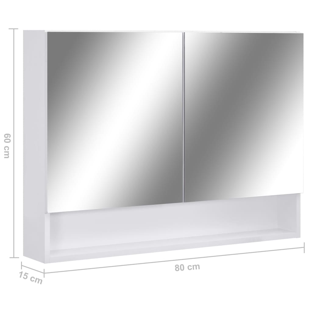 Veidrodinė vonios spintelė su LED, balta, 80x15x60cm, MDF