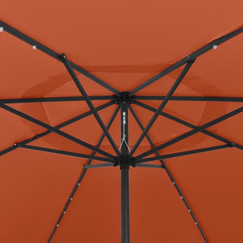 Lauko skėtis su LED ir metaliniu stulpu, terakota, 400cm
