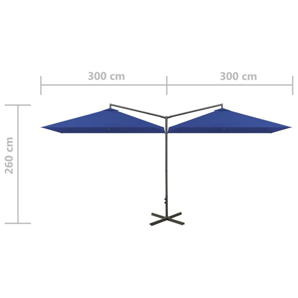 Dvigubas skėtis su plieniniu stulpu, tamsiai mėlynas, 600x300cm