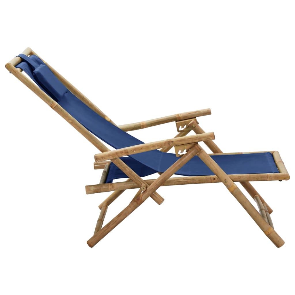 Atlošiama poilsio kėdė, tamsiai mėlyna, bambukas ir audinys
