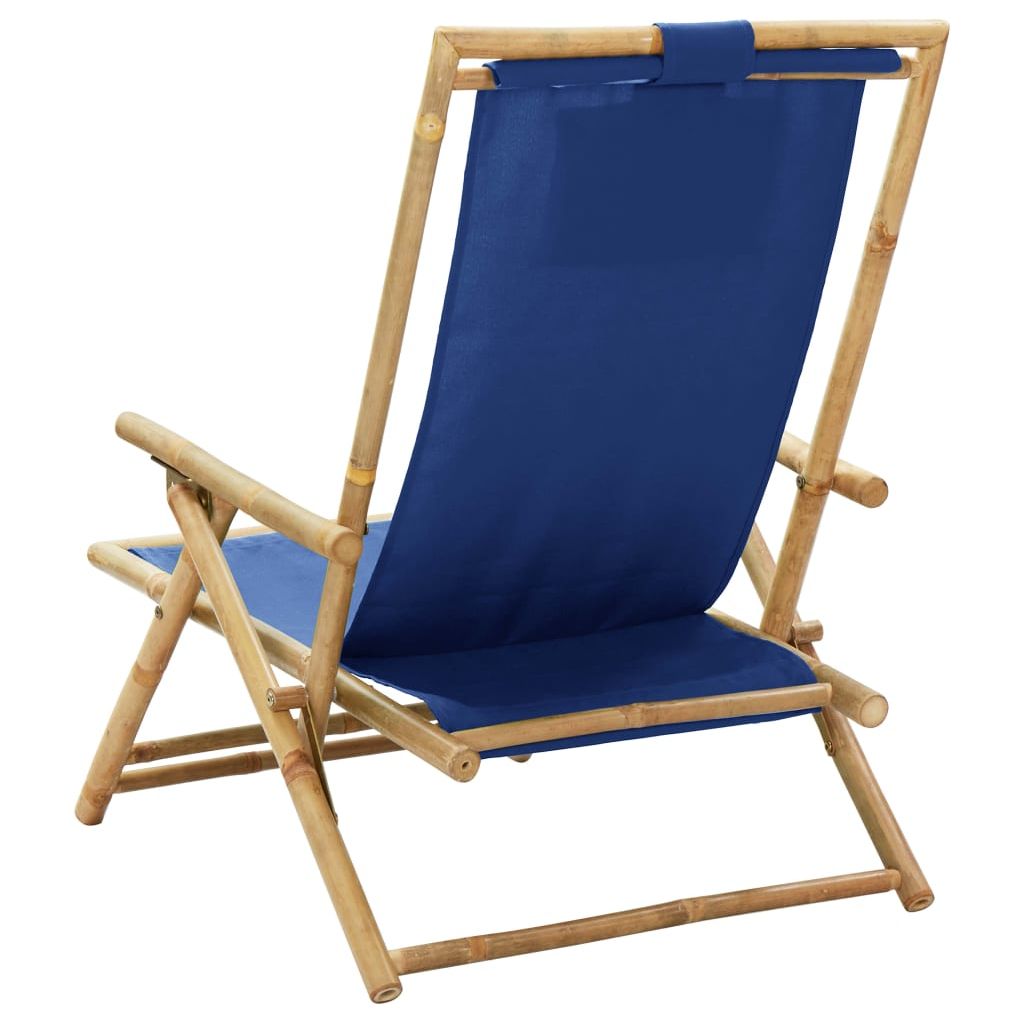 Atlošiama poilsio kėdė, tamsiai mėlyna, bambukas ir audinys