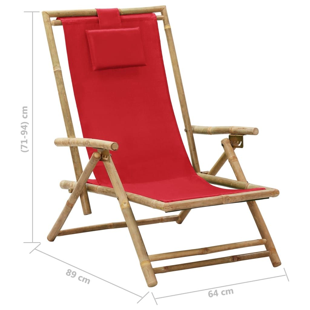 Atlošiama poilsio kėdė, raudonos spalvos, bambukas ir audinys