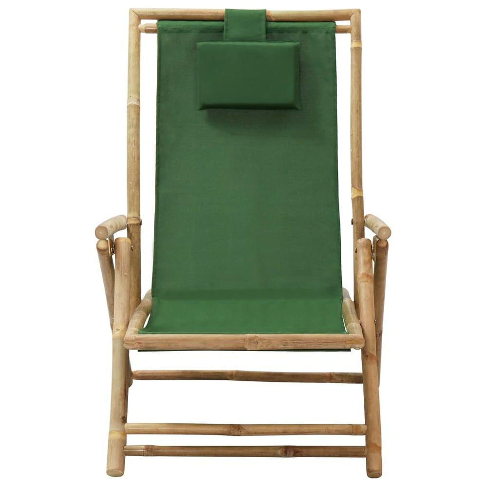 Atlošiama poilsio kėdė, žalios spalvos, bambukas ir audinys