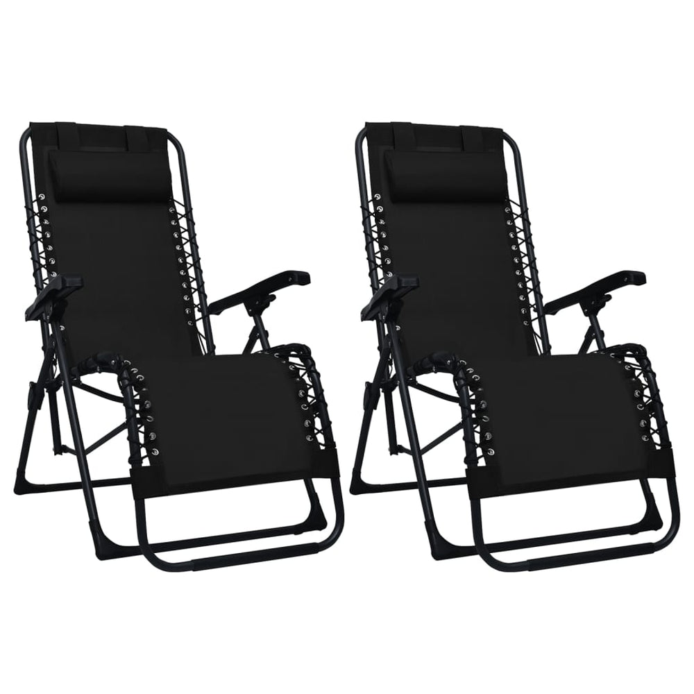 Sulankstomos terasos kėdės, 2vnt., juodos spalvos, tekstilenas