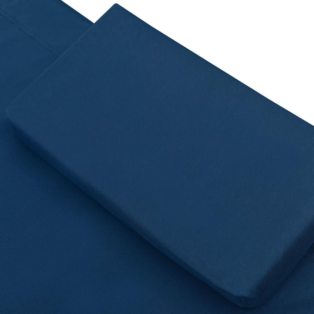 Lauko poilsio gultas su stogeliu ir pagalve, mėlynos spalvos