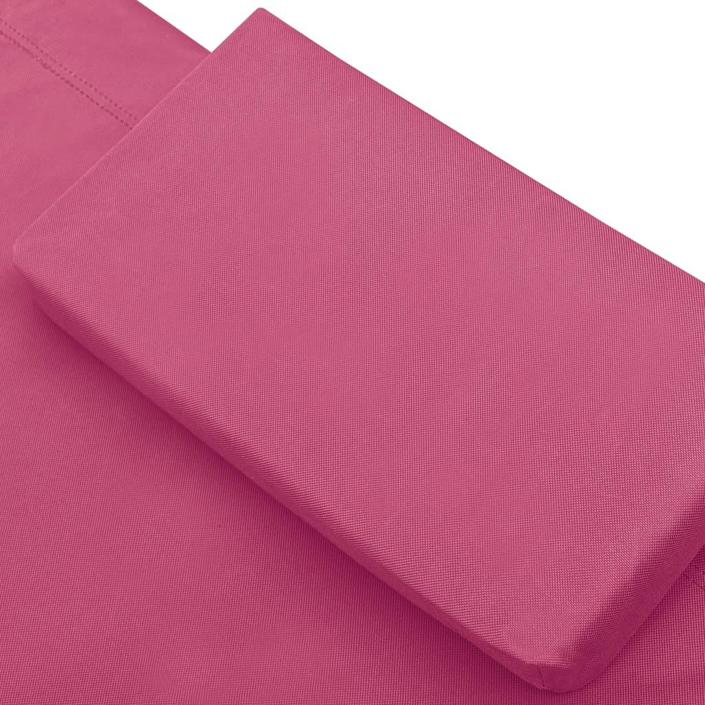 Lauko poilsio gultas su stogeliu ir pagalve, rožinės spalvos