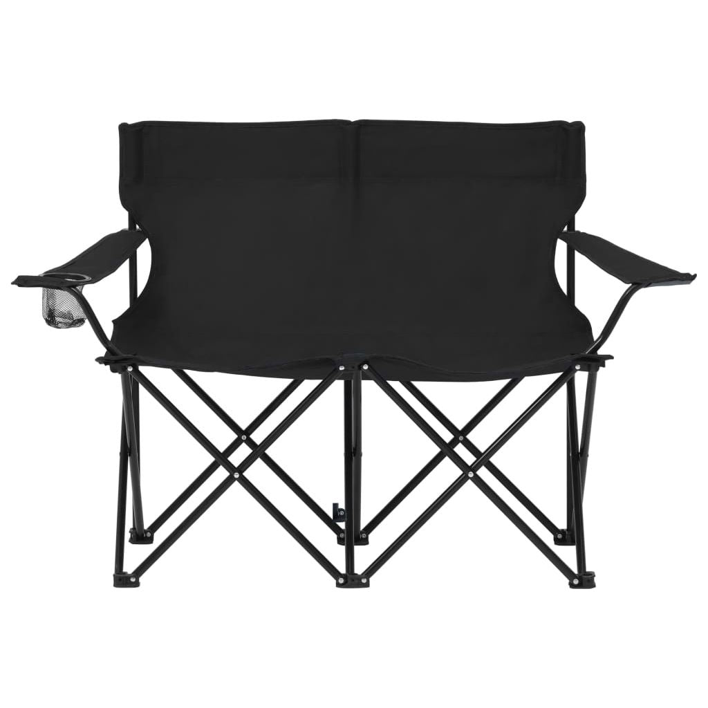 Dvivietė sulankstoma stovyklavimo kėdė, juoda, plienas/audinys