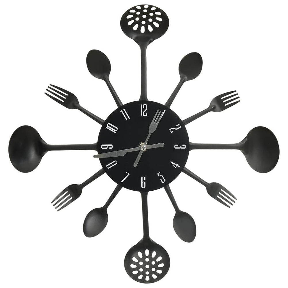 325163 Wall Clock with Spoon and Fork Design Black 40 cm Aluminium