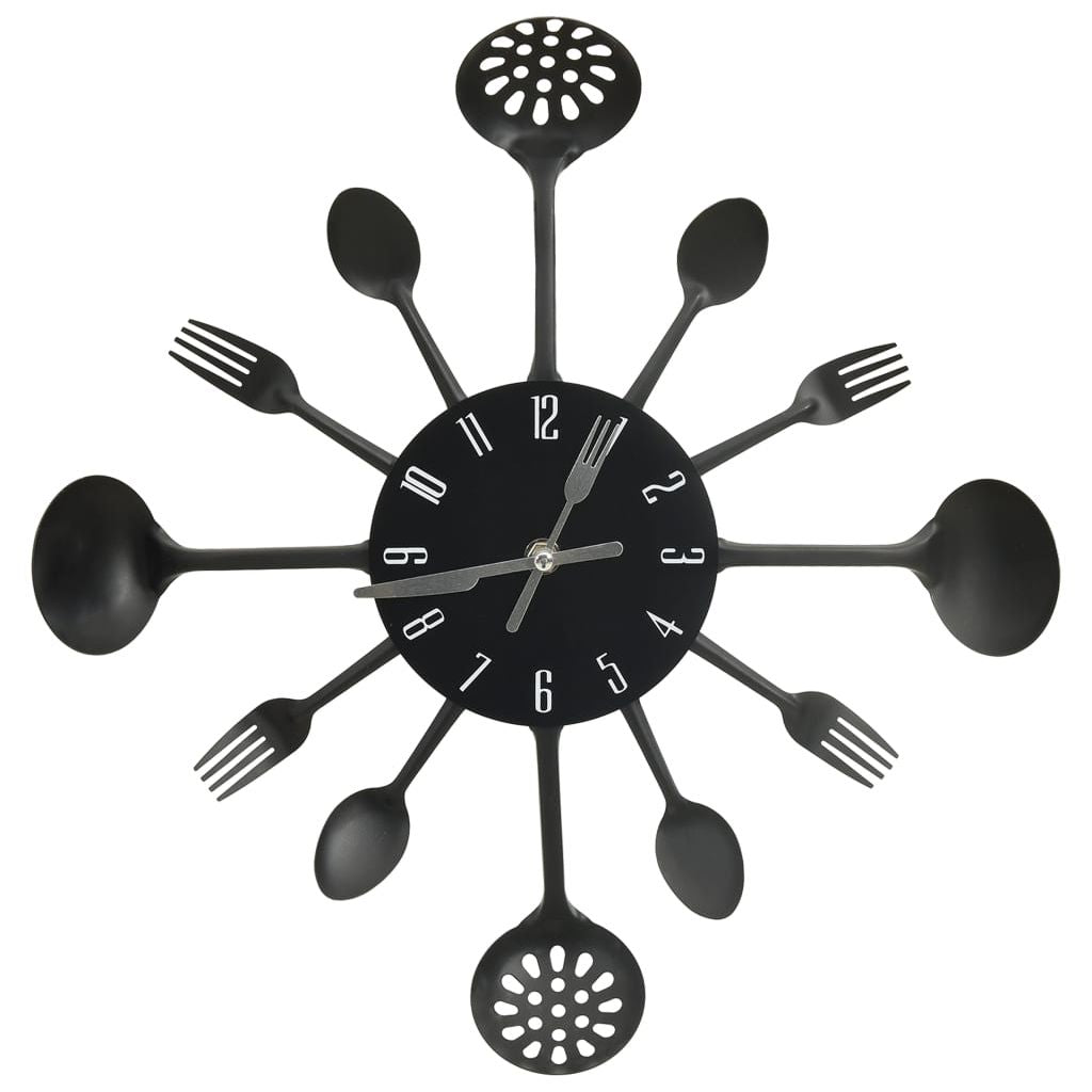 325163 Wall Clock with Spoon and Fork Design Black 40 cm Aluminium