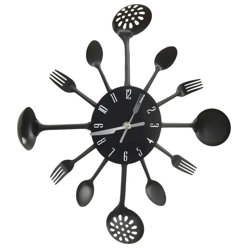 325163 Wall Clock with Spoon and Fork Design Black 40 cm Aluminium