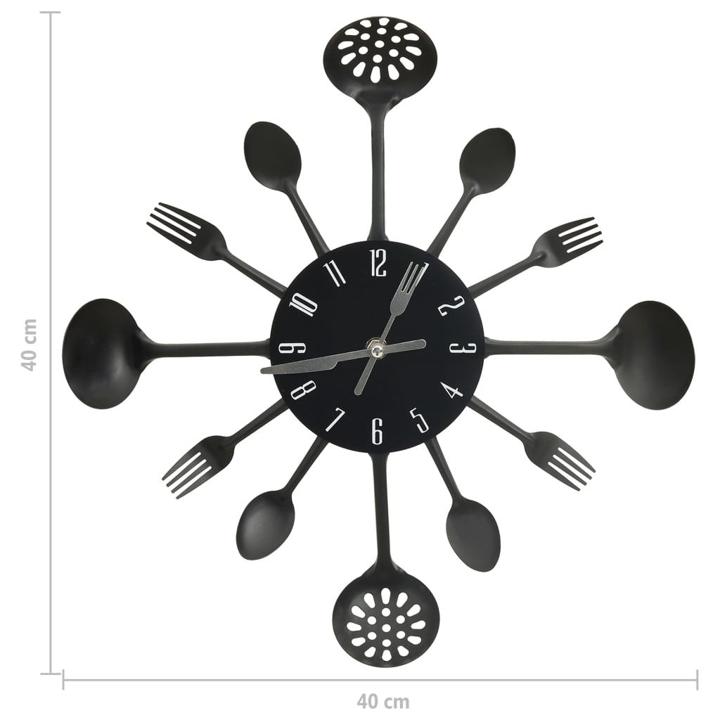 325163 Wall Clock with Spoon and Fork Design Black 40 cm Aluminium