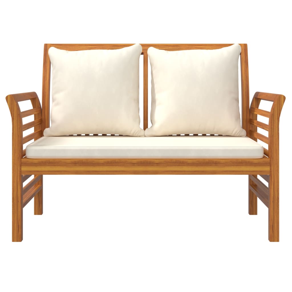 Sofa-suoliukas su kreminėmis pagalvėlėmis, akacijos masyvas