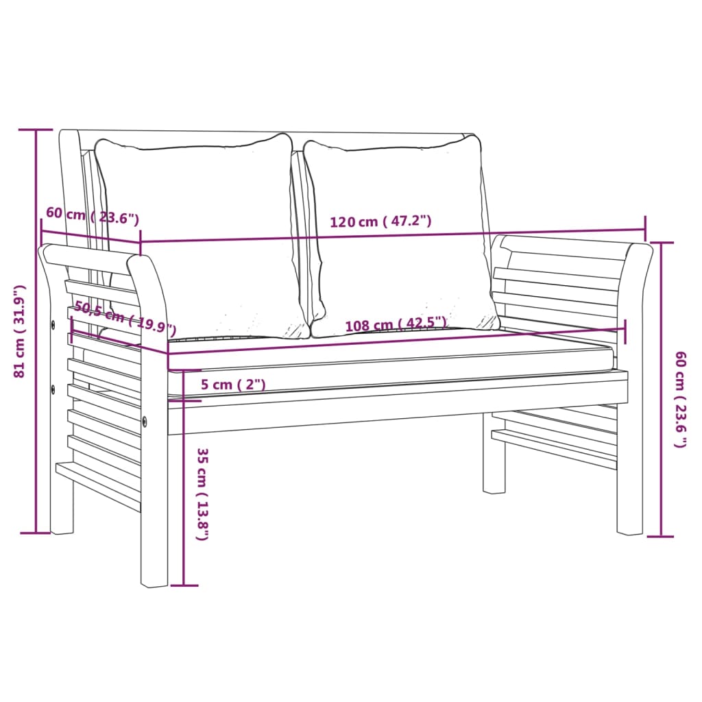 Sofa-suoliukas su kreminėmis pagalvėlėmis, akacijos masyvas