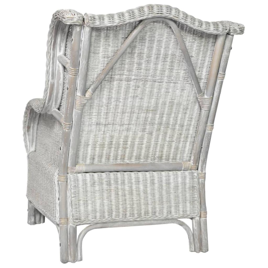 Krėslas su pagalvėle, pilkas, natūralus ratanas ir linas