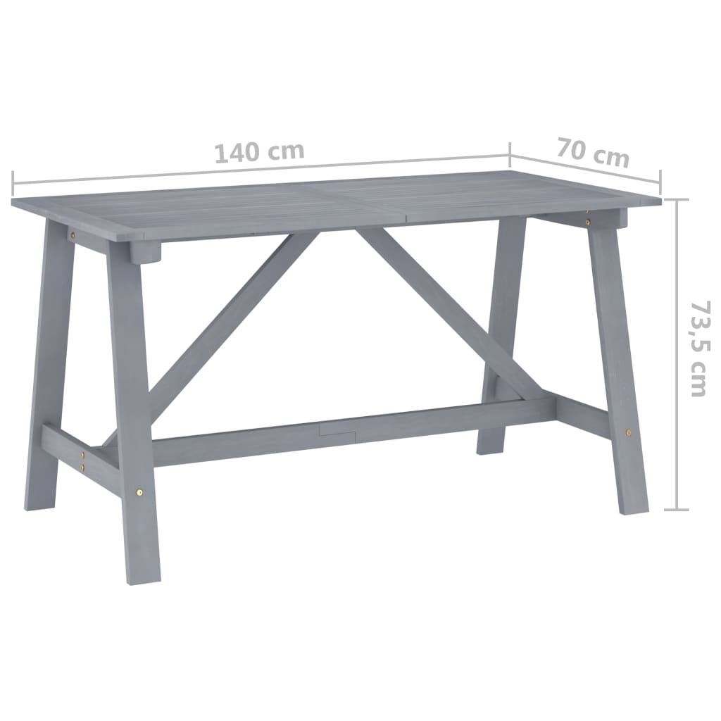 Sodo valgomojo stalas, pilkas, 140x70x73,5cm, akacijos masyvas